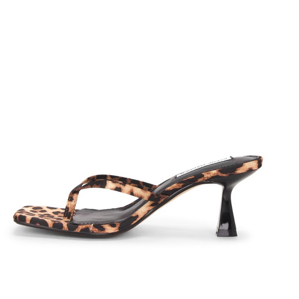 Steve Madden Leopard Print Tan and Black Kitten Heel Sandals Allie style